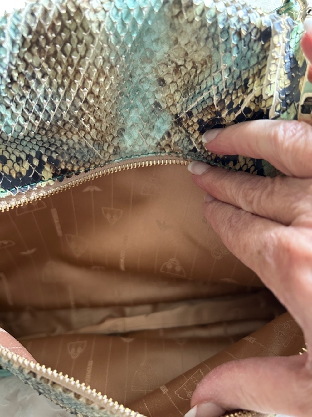 7029. Emporio Armani Mint, Black and Tan Genuine Snakeskin Shoulder Bag - Picture 6 of 12